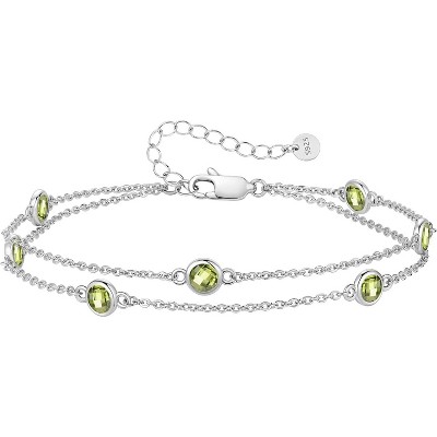Double Strand Birthstone Charm Bracelet - 925 Sterling Silver Link Jewelry for Birthday, Anniversary & Christmas