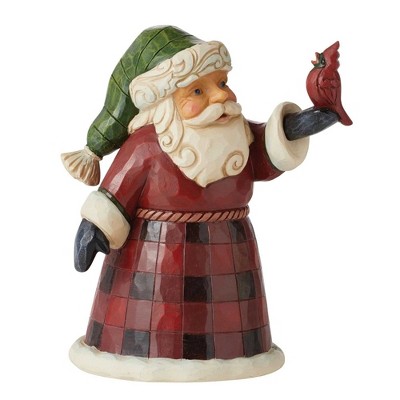 Jim Shore 5.0" Santa's Feathered Friend Buffalo Plaid Pint Sized  -  Decorative Figurines