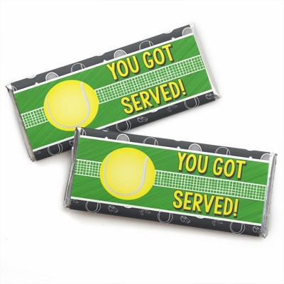 Big Dot of Happiness You Got Served - Tennis - Candy Bar Wrapper Baby Shower or Tennis Ball Birthday Party Favors - Set of 24