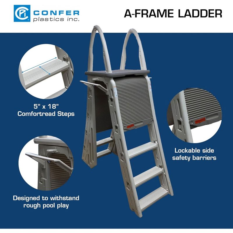 Confer Plastics 7200 Roll Guard 48-56" A Frame Safety Above Ground Outdoor Patio Swimming Pool Platform Ladder Steps - Warm Gray, 6 of 8