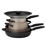 Meyer Accent Series 6pc Aluminum Nonstick and Stainless Steel Induction Cookware Essentials Set Cinder and Smoke