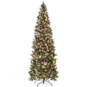 Best Choice Products Pre-Lit Partially Flocked Pencil Christmas Tree w/ Pine Cones, Foldable Stand - 1 of 4