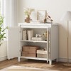 Rustic Storage Cabinet, 30.1" Buffet Cabinet with Rattan Doors, Wooden Mid-Century Coffee Bar Storage Station, White - 3 of 4