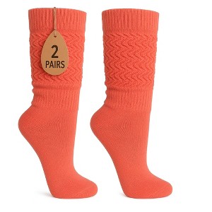 2 Pairs Women's Slouchy Scrunch Knee-High Boot Socks for Casual Wear and Comfort - 1 of 4