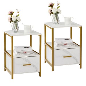 VECELO Modern Wooden Nightstand with Drawer Square End Bedside Tables with Open Shelf, Stable Metal Frame Small Side Tables - 1 of 4