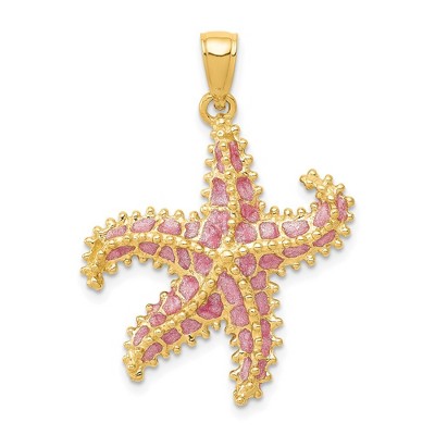 Black Bow Jewelry 14k Yellow Gold Pink Enameled Starfish Pendant