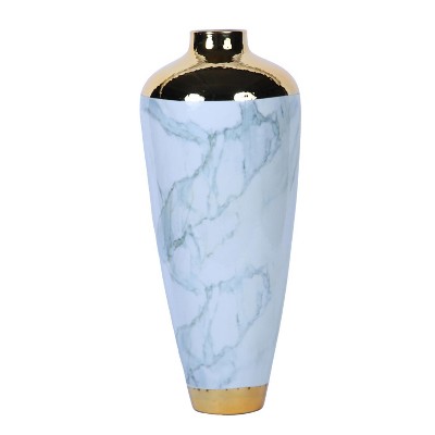 Gulches Celadon Marble Ceramic Vase with Gold Accents - Elegant Home Decor