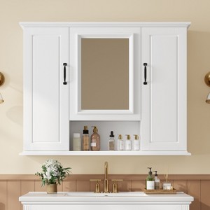Racxily 36" Medicine Cabinet, Wall Mounted Bathroom Storage with Mirror & 3 Doors, Black/White - 1 of 4