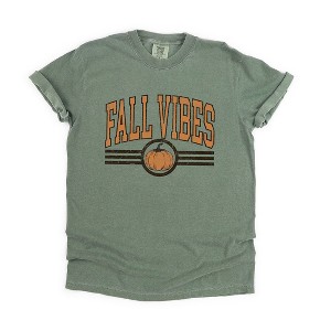 Simply Sage Market Women's Fall Vibes Varsity Pumpkin Short Sleeve Garment Dyed Tee - 1 of 4