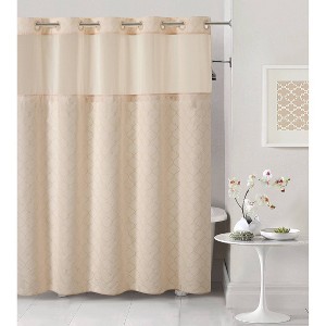 Mosaic Embroidery Shower Curtain with Peva Liner Pink - Hookless