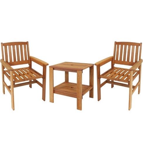 Sunnydaze Outdoor Meranti Wood With Teak Oil Finish Patio Table And Chairs  Conversation Set - Brown - 3pc : Target