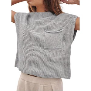 Soft Fabric Breathable Stretchy Turtleneck Knitted Sleeveless Crop Top Fall Winter Fashion - 1 of 3