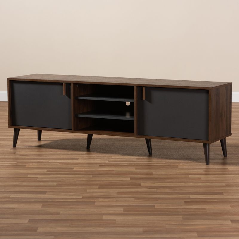 Samuel Finished TV Stand for TVs up to 55&#34; Walnut Brown/Dark Gray - Baxton Studio, 5 of 12
