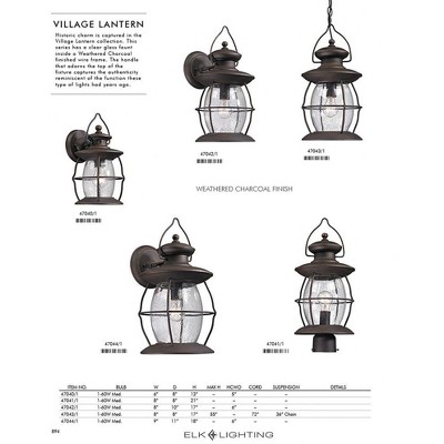 Weathered Charcoal Glass Outdoor Hanging Lantern Pendant