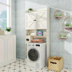 Dyonery 32.3''W Over The Toilet Shelf with Toilet Paper Holder, Bathroom Organizers and Storage Over Toilet with Adjustable Bottom Bar，White/Gray - 1 of 4
