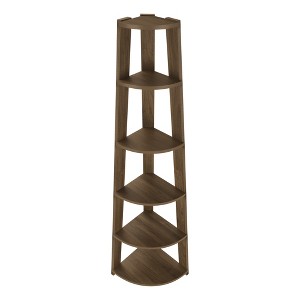 Vynxaria 72"h 5 - Tier Corner Walnut - Finished Bookshelf - 1 of 4