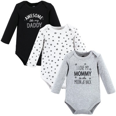 Image of Hudson Baby Infant Boy Cotton Long-Sleeve Bodysuits, Mom Dad Moon Back, 3-6 Months