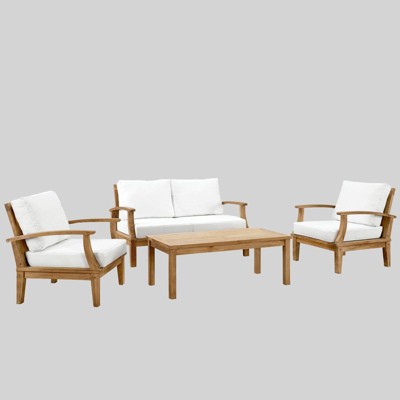 Marina 4pc Teak Outdoor Patio Set - Natural White - Modway