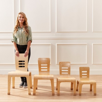 Natural Birch Plywood Stackable Kids Chair, 12in Seat Height, 2-Pack