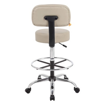 Beige Adjustable Swivel Medical Drafting Stool with Back Cushion