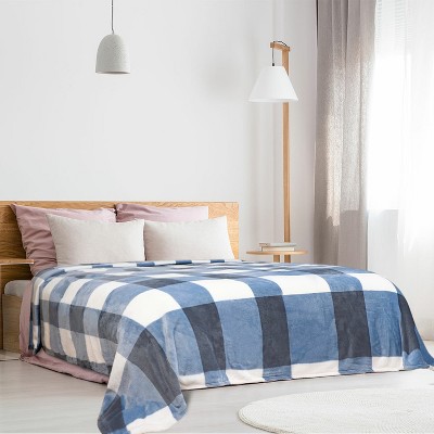 1 Pc Twin Microfiber Long Shaggy Soft Fleece Bed Blankets Blue and White - PiccoCasa