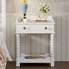 Lyngins Retro Style Nightstand with Drawer & Open Shelf for Bedroom, Storage End Table for Living Room, Side Table with Turned Legs & Metal Handle - 2 of 4