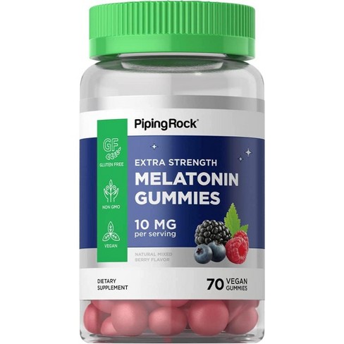 Piping Rock Melatonin 10mg | 70 Vegan Gummies | Berry Flavor - image 1 of 1