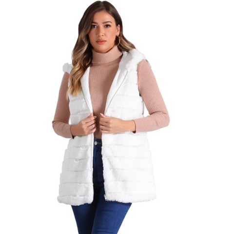 INSPIRE CHIC Women's Faux Fur Sleeveless Zip Up Hooded Waistcoat Outerwear White X-Large