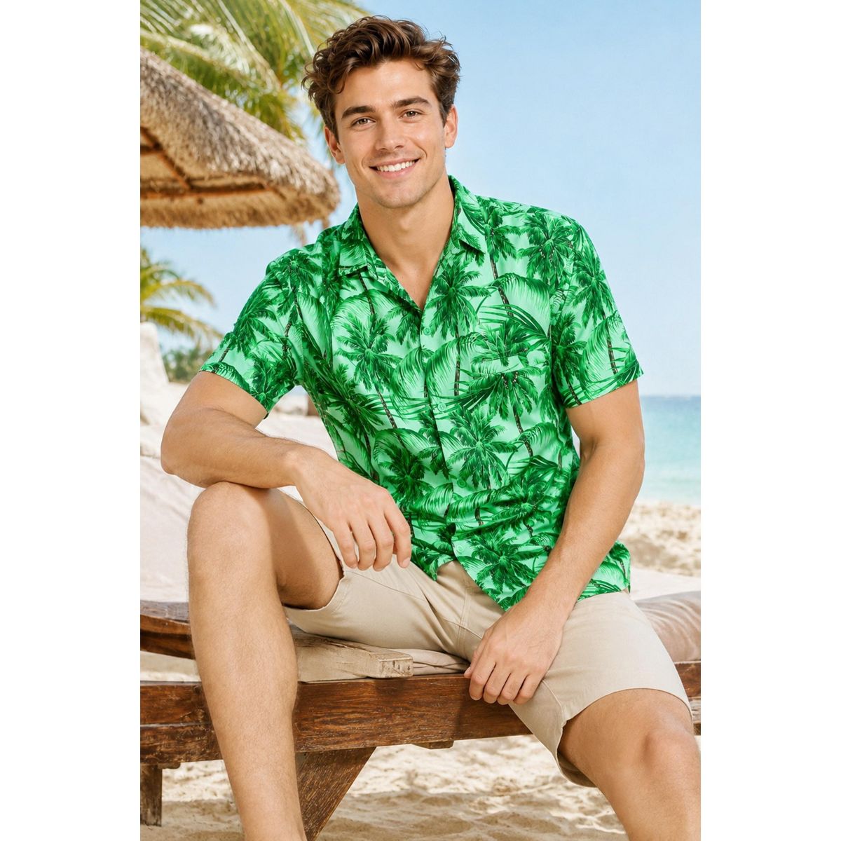 LA LEELA Men's Hawaiian Shirts Short Sleeve Button Down Shirt Men's Party Shirts Casual Vacation Summer Tropical Shirts for Men Funny S Green, Tree - thumbnail 4
