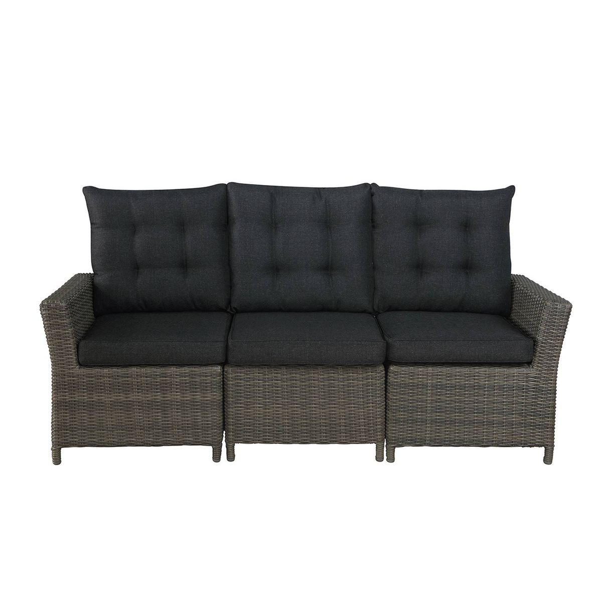 Alaterre Furniture Asti Wicker 3 Seat Reclining Sofa with Cushions Gray: Weather-Resistant Patio Furniture - thumbnail 2