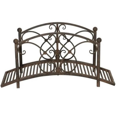 3.3' Metal Garden Bridge, Decorative Classic Footbridge Pond Bridge with Safety Railings for Backyard Garden Creek, Rust Brown