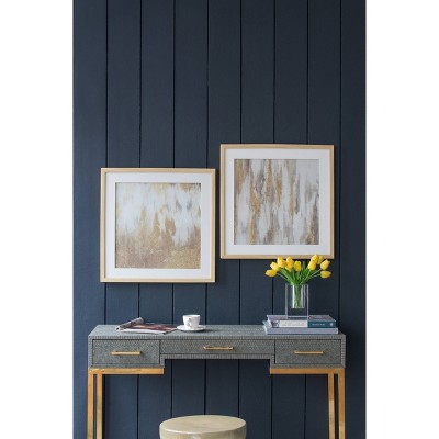 Set of 2 Gold and Beige Abstract Framed Glass Wall Art