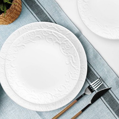 Corelle 18pc Vitrelle Embossed Bella Faenza Dinnerware Set White