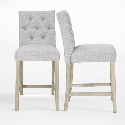 WestinTrends 24" Linen Fabric Tufted Counter Stool (Set of 2)