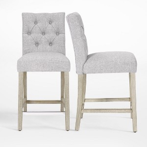 WestinTrends 24" Linen Fabric Tufted Counter Stool (Set of 2) - 1 of 4