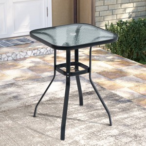 bar height patio table with umbrella hole tempered glass Pellebant Outdoor Bar Height Table Umbrella Hole Aluminum Patio Bar Table Tempered Glass Top Black