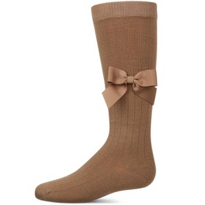 Memoi Girls Ribbed Stretch Cotton Bow Trim Knee Sock - 1 of 3