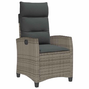 vidaXL Reclining Patio Chair - Gray Poly Rattan, Adjustable, Cushions, Foldable Side Table - 1 of 4