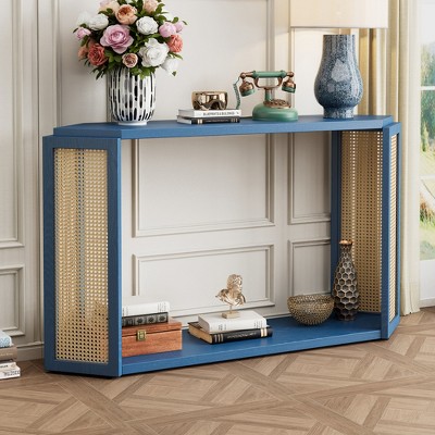 KTMBDW 53.5-Inch Rattan Console Table, Narrow Sofa Table Behind The Couch, Farmhouse Console Table for Living Room, Entryway, Hallway