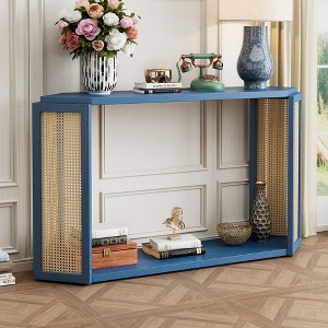 KTMBDW 53.5-Inch Rattan Console Table, Narrow Sofa Table Behind The Couch, Farmhouse Console Table for Living Room, Entryway, Hallway - 1 of 4