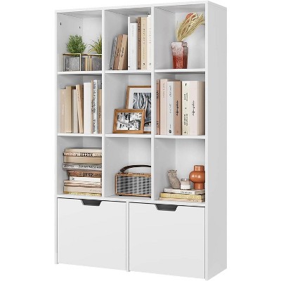 Tall 9-Cube Bookshelf w/ 2 Drawers, Storage Cabinet Organizer for Living Room, Office, Kitchen, White