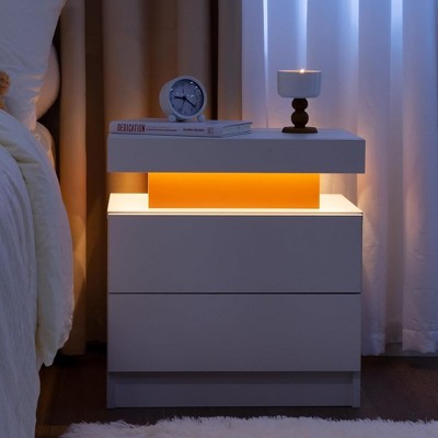 1 Piece Nightstand LED Bedside Table Cabinet with 2 End Side Drawers and Lights Modern