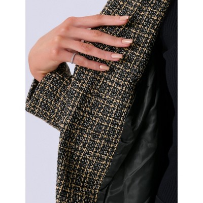 INSPIRE CHIC Women's Elegant Long Sleeve Open Front Buttons Decor Plaid Tweed Blazer Khaki Black Large — фото 5