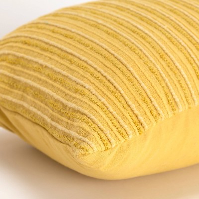 Yellow Woven Stripe Rectangular Cotton Throw Pillow
