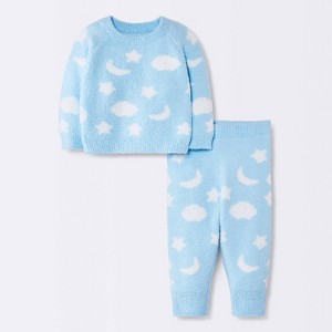 Baby Boys' 2pc Moon and Stars Chenille Sweatshirt and Jogger Pants Set - Cloud Island™ Blue - 1 of 4