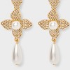 Dangle Flower with Teardrop Stone Earrings - Pearl: Zinc Alloy, Post Closure, Drop Style - 3 of 3