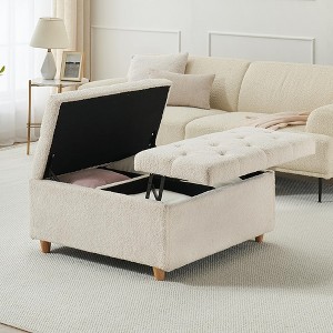Leather Storage Ottoman Coffee Table with Lift Top, Faux Leather Tufted Upholstered Ottoman Bench for Bedroom Living Room - 1 of 4