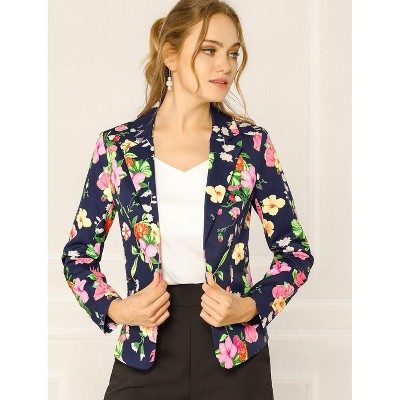 INSPIRE CHIC Women's Notched Lapel Open Front Business Casual Blazer X-Large White-Floral — фото 2