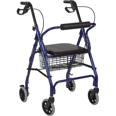 DMI Ultra Lightweight Aluminum Frame Rollator With Straight Backrest Royal Blue