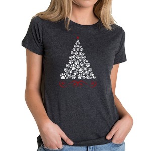 LA Pop Art Paw Christmas Tree - Women's Premium Blend Word Art T-Shirt - 1 of 4
